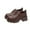 Brown, variant on Fesfesfes Round Head Thick Soles Thick Heel Tie Leisure Small Faux-Leather Shoes Middle Heel Fashion Soles Thick Soles Heightening Shoes 6.5(38)