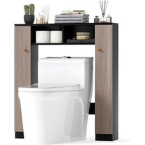 NALYL Over The Toilet Storage Cabinet, Freestanding Above Toilet Organizer w/ 10-Level Adjustable Shelves & Crossbar, Anti-Tipping Device Included, Bathroom Space Saver (Modern, Black)