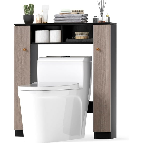 NALYL Over The Toilet Storage Cabinet, Freestanding Above Toilet Organizer w/ 10-Level Adjustable Shelves & Crossbar, Anti-Tipping Device Included, Bathroom Space Saver (Modern, Black)