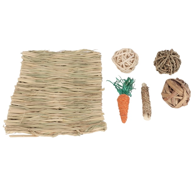 Juego de juguetes para masticar para hámster ANGGREK estera de hierba de 28 x 22 cm bola de juguete de 7 cm