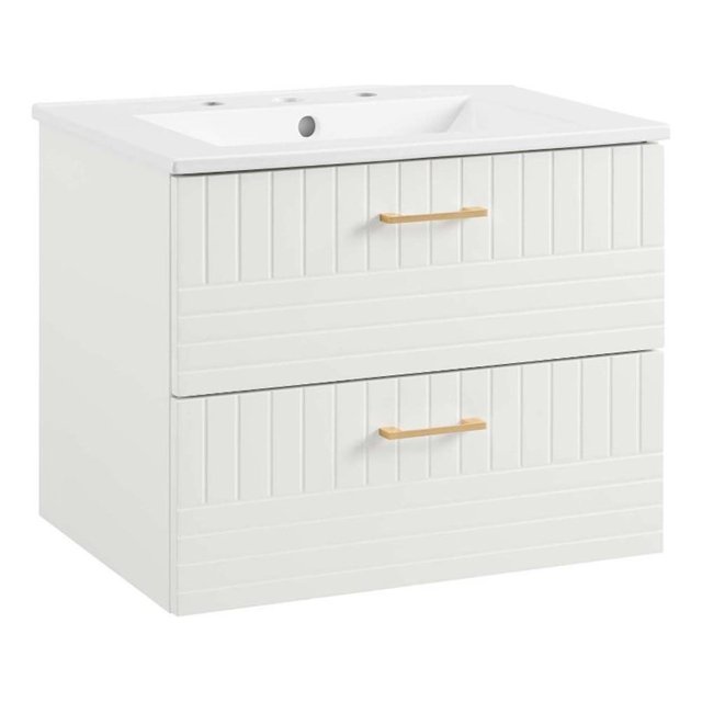 Pemberly Row 24" Modern Wood/Ceramic Bathroom Vanity in White