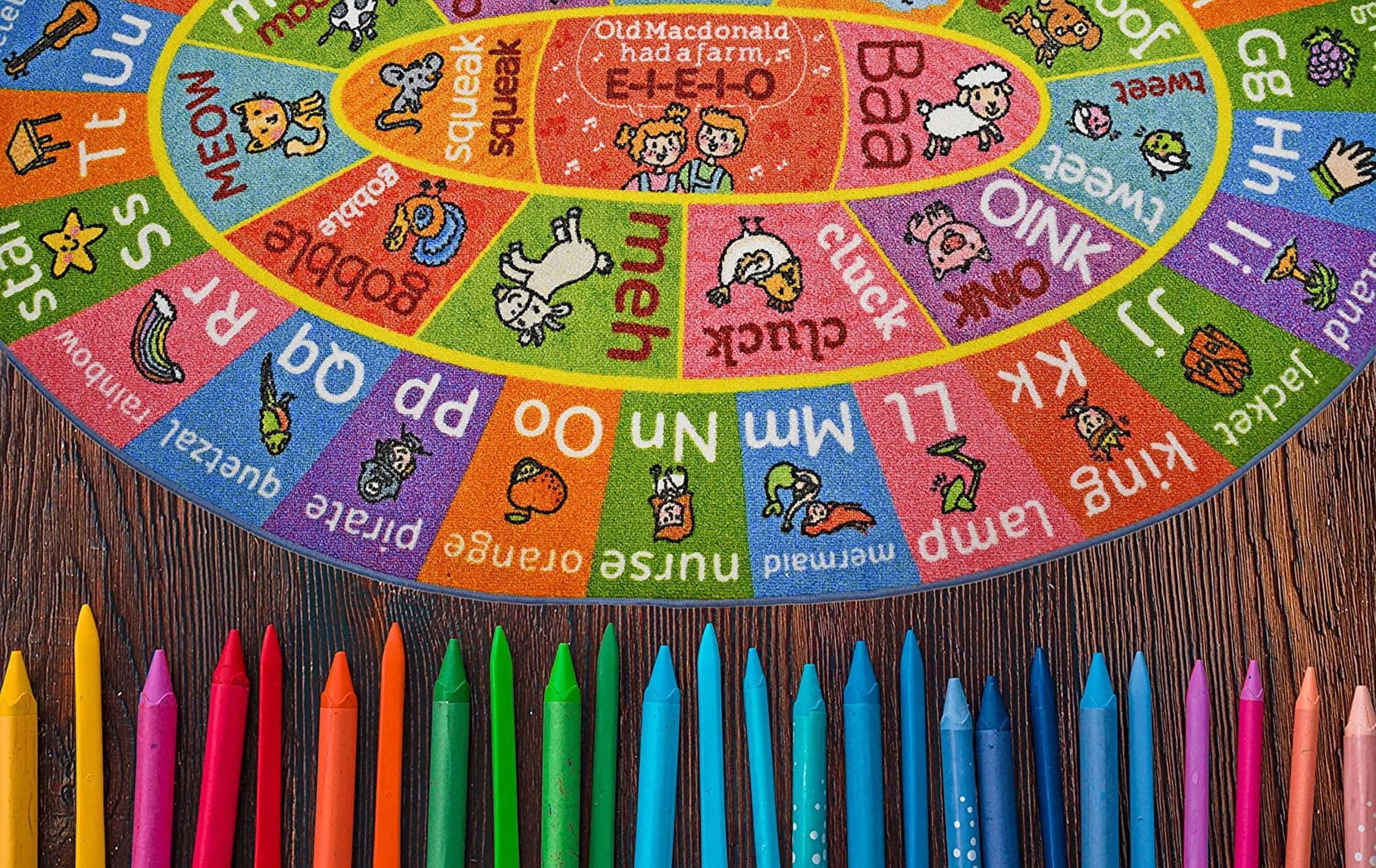 KC Cubs Playtime Collection ABC Alphabet with Old MacDonald's Animals Educational Learning & Game Oval Area Rug Carpet for Kids and Children Bedrooms and Playroom