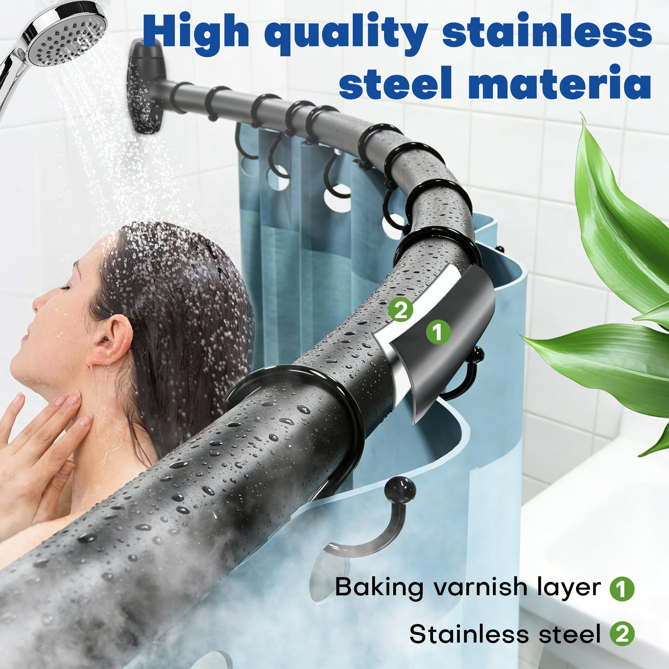 Curved Shower Curtain Rod, 43" to 71" Adjustable Curtain Rod, Rustproof Expandable Shower Rod, Shower Curtain Rod for Bathroom, Shower Rooms, Bathtubs, Clothing Stores, Fitting Rooms, Balconies