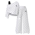 thumbnail image 3 of GiLiling Girls Polka Dot Off Shoulder Long Sleeve Top and Pants Set, Kids 2 Piece Fall Winter Loungewear Sweatsuit Outfits Clothes (White, 9-10 Years), 3 of 9