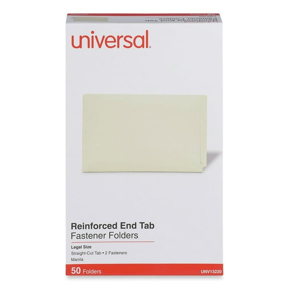 Universal UNV13220 Reinforced Straight End Tab 2-Fastener File Folders - Legal, Manila (50/Box)