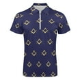 thumbnail image 4 of Freemason Pattern Gold Blue Square And Compass Men Zipper T-shirt Summer Casual Short Sleeve T-shirt Top, 4 of 7