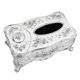 thumbnail image 2 of Caja de pañuelos de rosas Patrón de rosa 3D Elegante ranura para palillo de dientes Colores vivos Cubierta de caja de pañuelos de PP fuerte para fiesta en la oficina familiar Color blanco plateado, 2 of 5