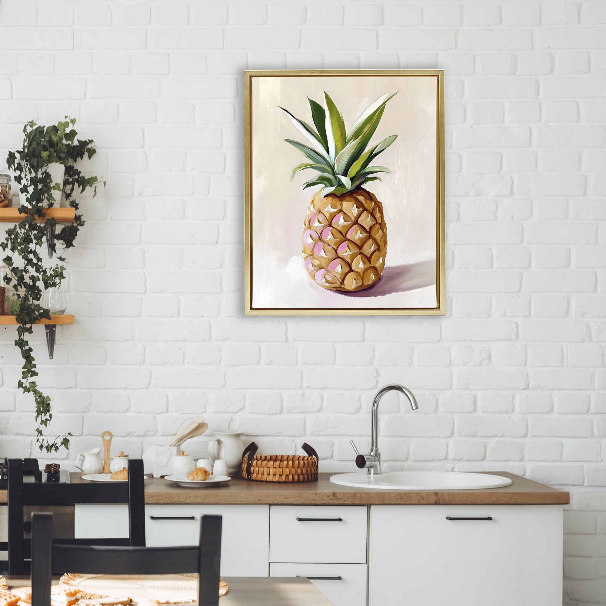 Stupell Industries Pastel Pineapple Tropical Fruit Gold Framed Floater Canvas Wall Art, design by The Prints Vibe