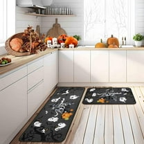 Halloween Kitchen Mats for Floor, Halloween Decorations Non Slip Backing Halloween Kitchen Rug Set of 2 Low-Profile Mat Halloween Decor for Home Party (Black, 17"x47" 17"x30")