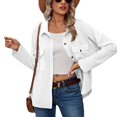 thumbnail image 1 of Chaqueta de manga larga para mujer, moda informal, color puro, cuello vuelto, prendas de vestir con botones y bolsillo, color blanco M, 1 of 8