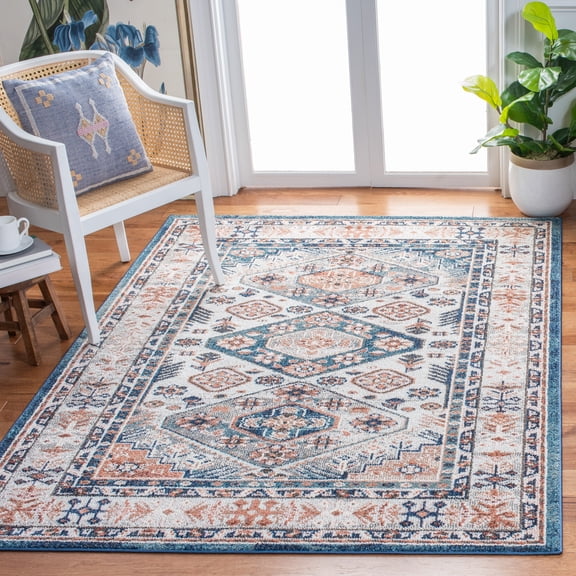 SAFAVIEH Crystal Dacre Abstract Area Rug, Ivory/Blue, 5'5" x 7'7"