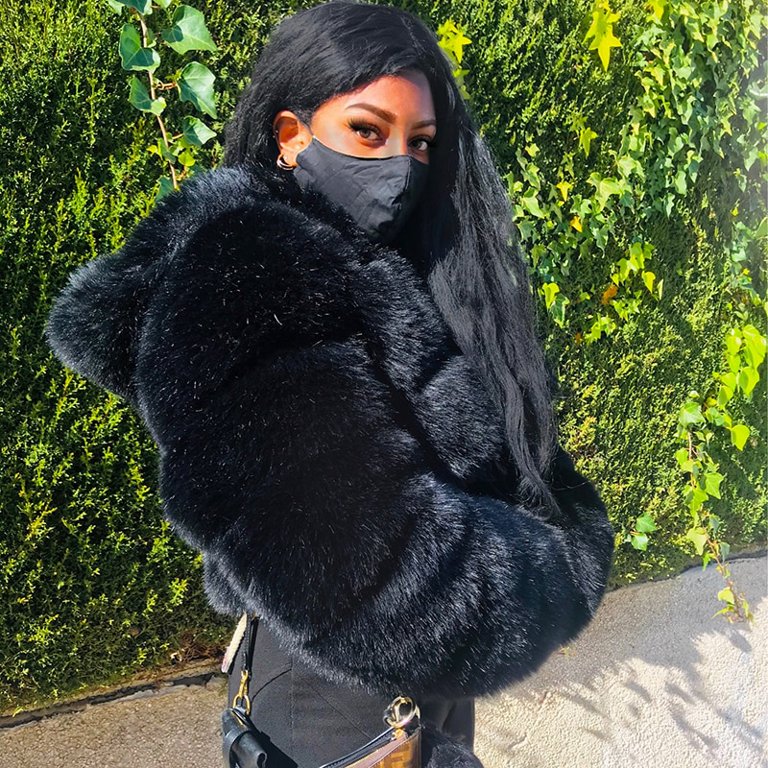DanceeMangoo Fashion Hooded Faux Fur Coat Women Winter High Quality Warm  Blue Furry Overcoat Elegant Plush Crop Jacket Femme - Walmart.com