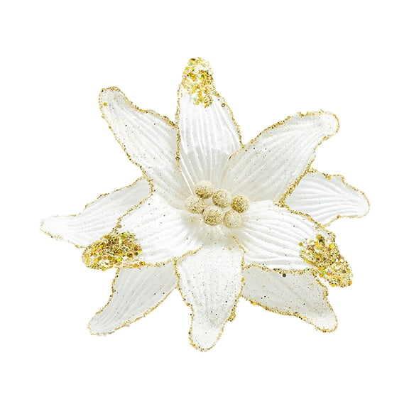 CuiLiyq 1 Pcs Artificial Christmas Poinsettia Flowers, Glittering Cloth Material Simulation Flowers, Xmas Ornaments for Home Holiday Wedding Party Tree Wreath Decoration (White)