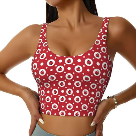 Qokaie Ladybugs And White Dots Pattern Womens Scoop Neck Sports Bra Breathable Workout Vest Padded U Back Medium Impact Fitness Gym Yoga Bra Workout Crop Top-Medium