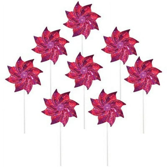 In the Breeze 2713 — Pink Mylar Pinwheels - Sparkly Pink Spinners - Great Party Favor or Decoration - 8 Piece Bags