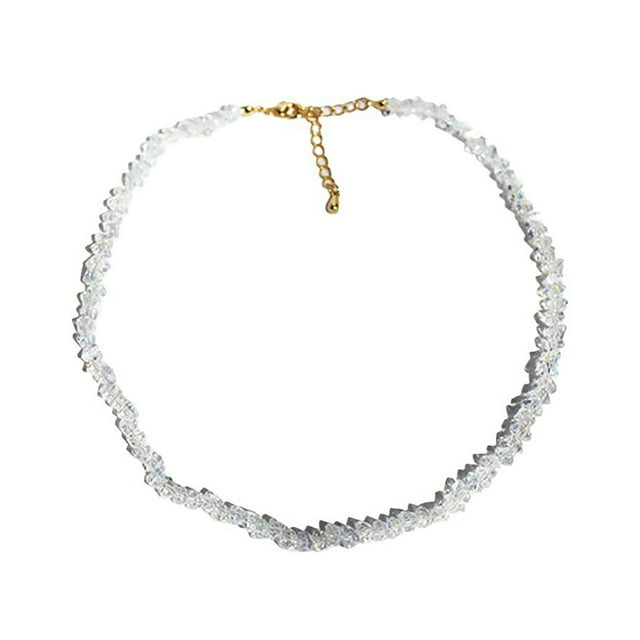 Visland Collier pour Femme, Coupe Multifacette, Faux Verre, Longueur Prolongée Ajustable, Bijou de Cou, Collier Ras-du-Cou pour Dame