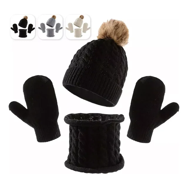 3 En 1 Gorro Bufanda Guantes Tejidos Para Invierno Niña Niño