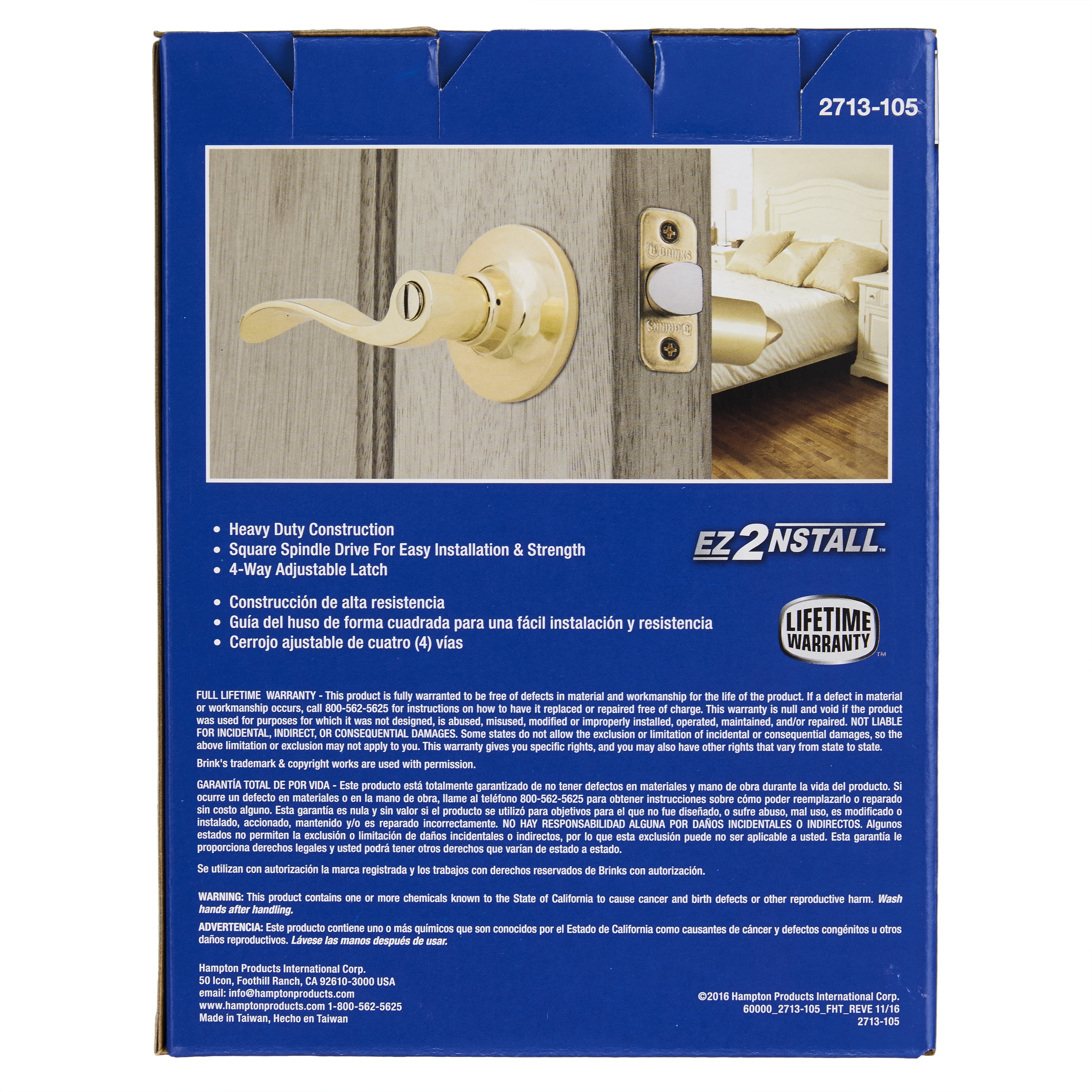 Brinks, Privacy, Bed/Bath, Wave Style Door Lever, Polished Brass Finish