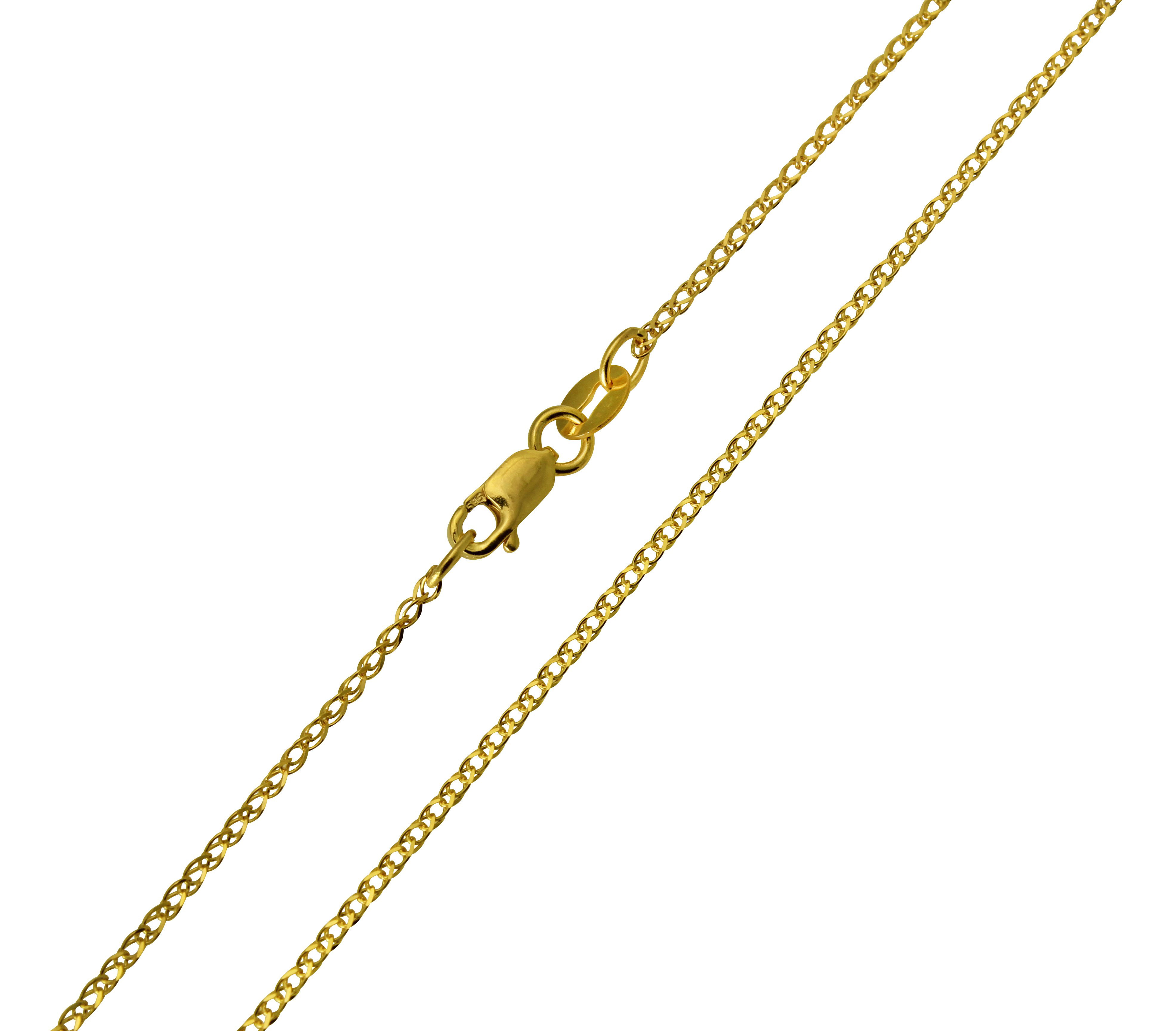 1.2 mm Solid 14k Yellow Gold Chain Wheat Necklace Flat Open Thin Cable