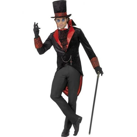 Smiffys 31990M Black Vampire Costume with Jacket, Hat & Cravat -