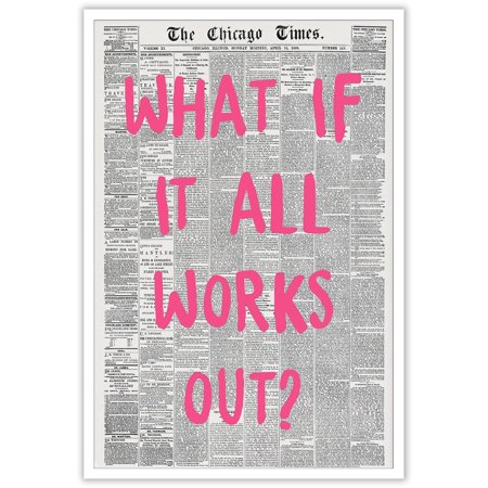 Retro Trendy Newspaper Canvas Wall Art - 'What If All Works Out' Positive Affirmation Quote - Pink Font - Minimalist Home Decor