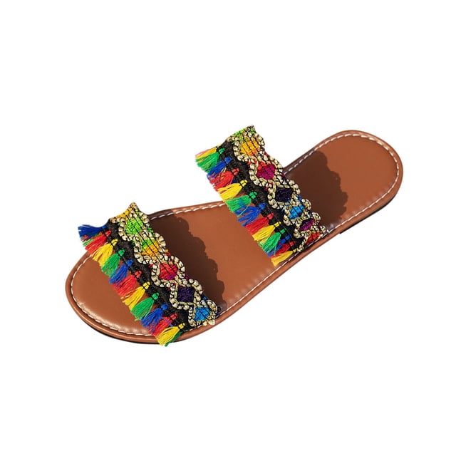 Brown Sandals For Womens Flats Bohemian Tassel Beach Flip Flops Casual For Summer Style And Relaxed Outdoor Occasions With Comfortable Design Size 37