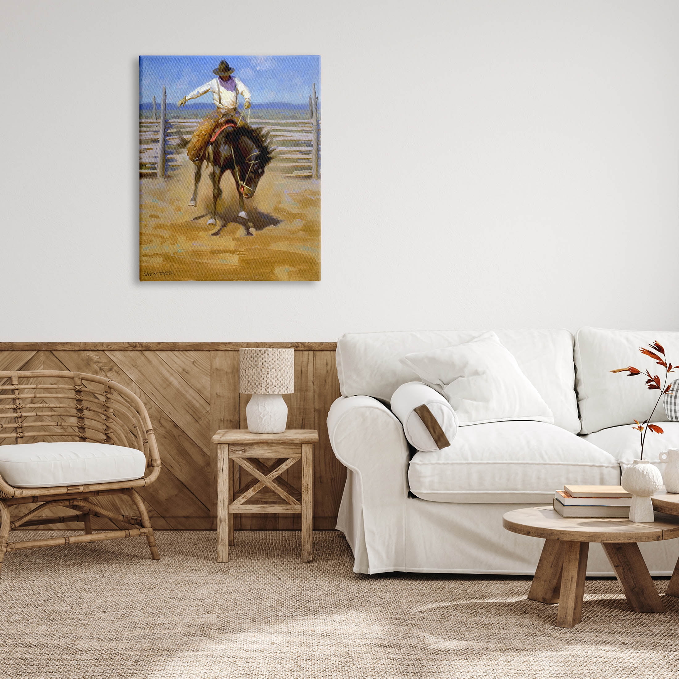Equestrian Rodeo Horse Jockey Animals & Insects Painting Gallery Wrapped Canvas Print Wall Art