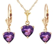 Galaxy Gold 14k Yellow Gold Jewelry Set - Necklace and Earrings w/ Natural Heart-shaped Purple Amethysts