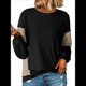 thumbnail image 1 of Sudadera Informal de Gran Tamaño para Mujer, Cuello Redondo, Bloques de Color, Holgada, Tipo Jersey. Negro XL, 1 of 7