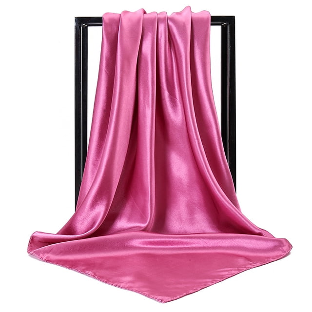 Nvzi Conjunto de 3 pañuelos de seda rosa oscuro de 35,43 × 35,43 pulgadas, pañuelo cuadrado de satén suave para mujer, accesorio de moda para el cabello.