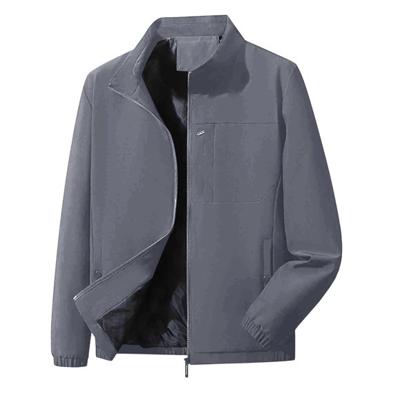 Jessboyy Mens Bomber Jackets Work Casual Stand Collar Zip up Windbreaker Jacket no Hood Golf Outdoor Going Out Gray,L