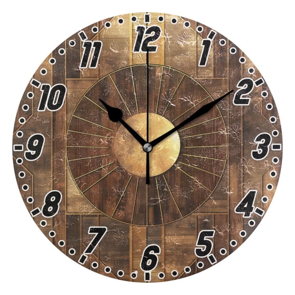 Abstract Wood Geometric Round Wall Clock Battery Operated Silent Non-Ticking Bedroom Office Kitchen Home School Decor 10"(Black)