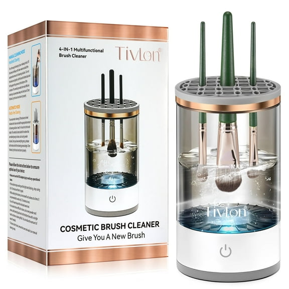 Tivlon 4-In-1 Multifunctional Brush Cleaner,Cosmetic Brush Cleaner for Manual Cleaning Mode & Automatic Mode,Electric Makeup Brush Cleaner.White