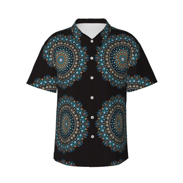 Balery Mandala Camisas hawaianas de manga corta para hombre, camisas playeras de corte holgado, camisas de vacaciones con botones,Large