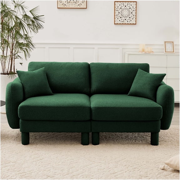 JERFIT Modern Boucle Loveseat Sofa, 2-Seater Couch with Shell-Shaped Armrests & Fabric-Wrapped Legs for Living Room, Office, Green