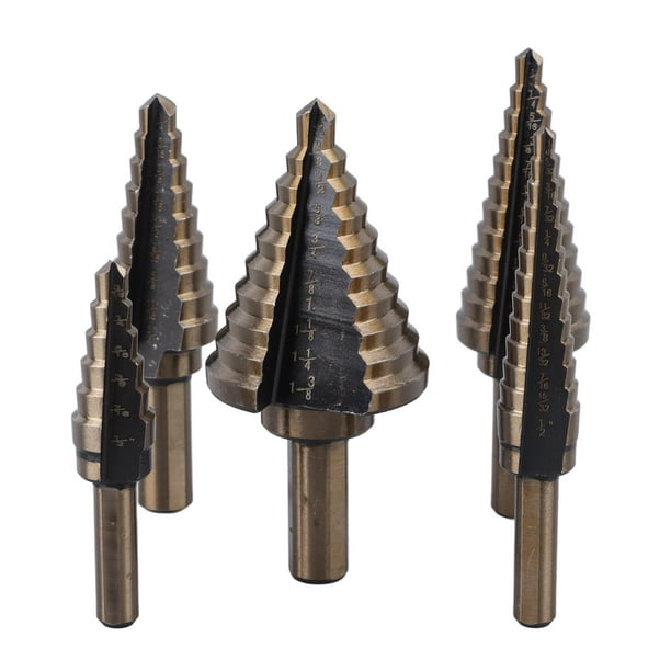 Juego de 5 brocas escalonadas de 3/16 a 1-3/8 pulgadas, brocas cónicas de carburo para madera, metal y plástico
