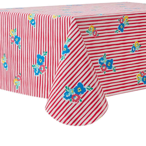 Mainstays Summer Fun PEVA Tablecloth, Indoor & Outdoor for Table 60" x 84" - Floral Stripe