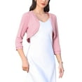 thumbnail image 4 of INSPIRE CHIC 3/4 Sleeve Shrugs for Women Cropped Bolero Shrug Open Front Cardigan Sweaters Party Clubwear XS Pink, 4 of 6