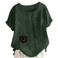 thumbnail image 4 of Birdeem Blouses pour Femmes Été Col Rond Manches Courtes Mode Décontractée Imprimé Bouton Haut T-Shirt, 4 of 9
