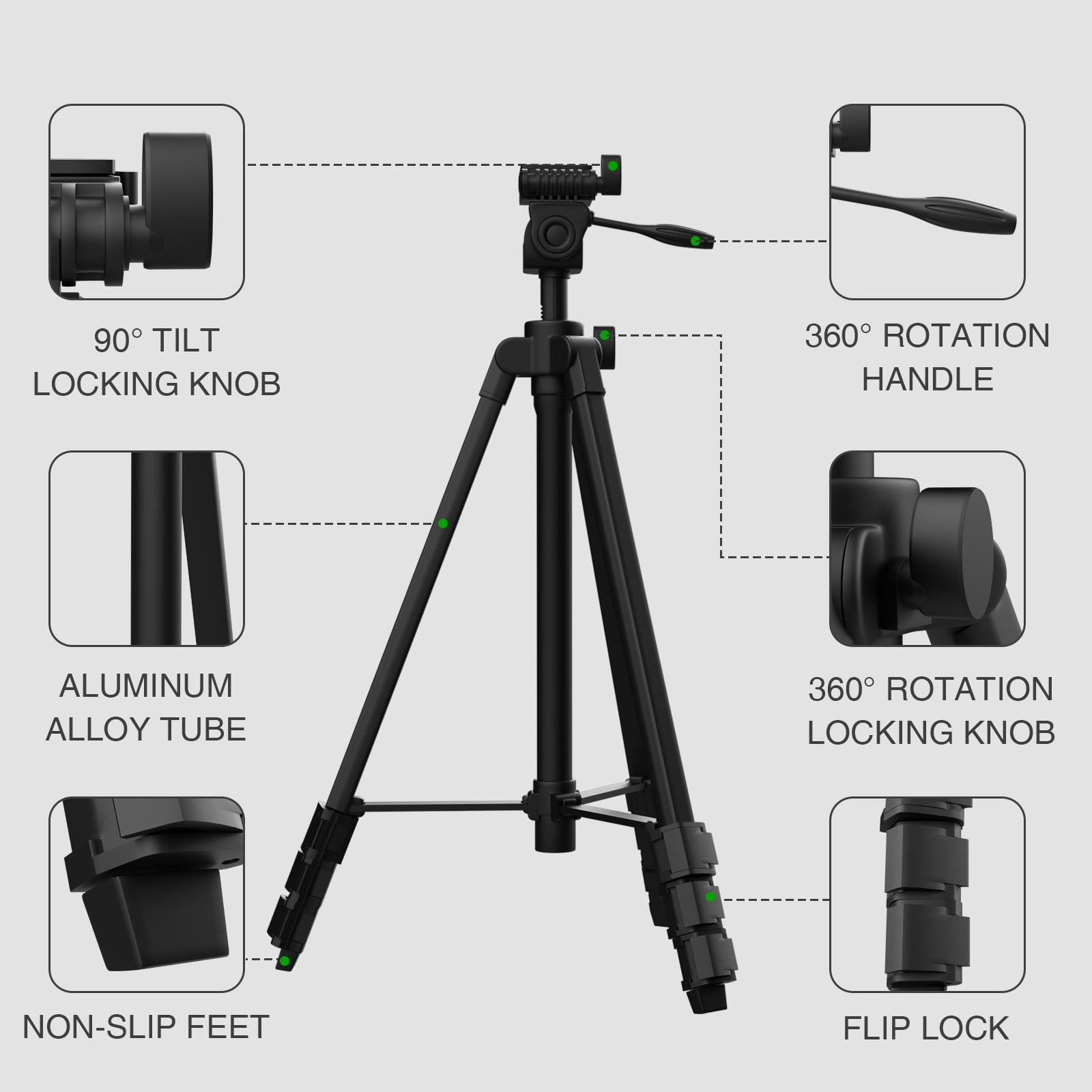 55-inch Lightweight Aluminum Laser Level Tripod Stand with Bubble Level, Quick Release Plate with 1/4"-20 Screw Mount for Laser Line Leveling