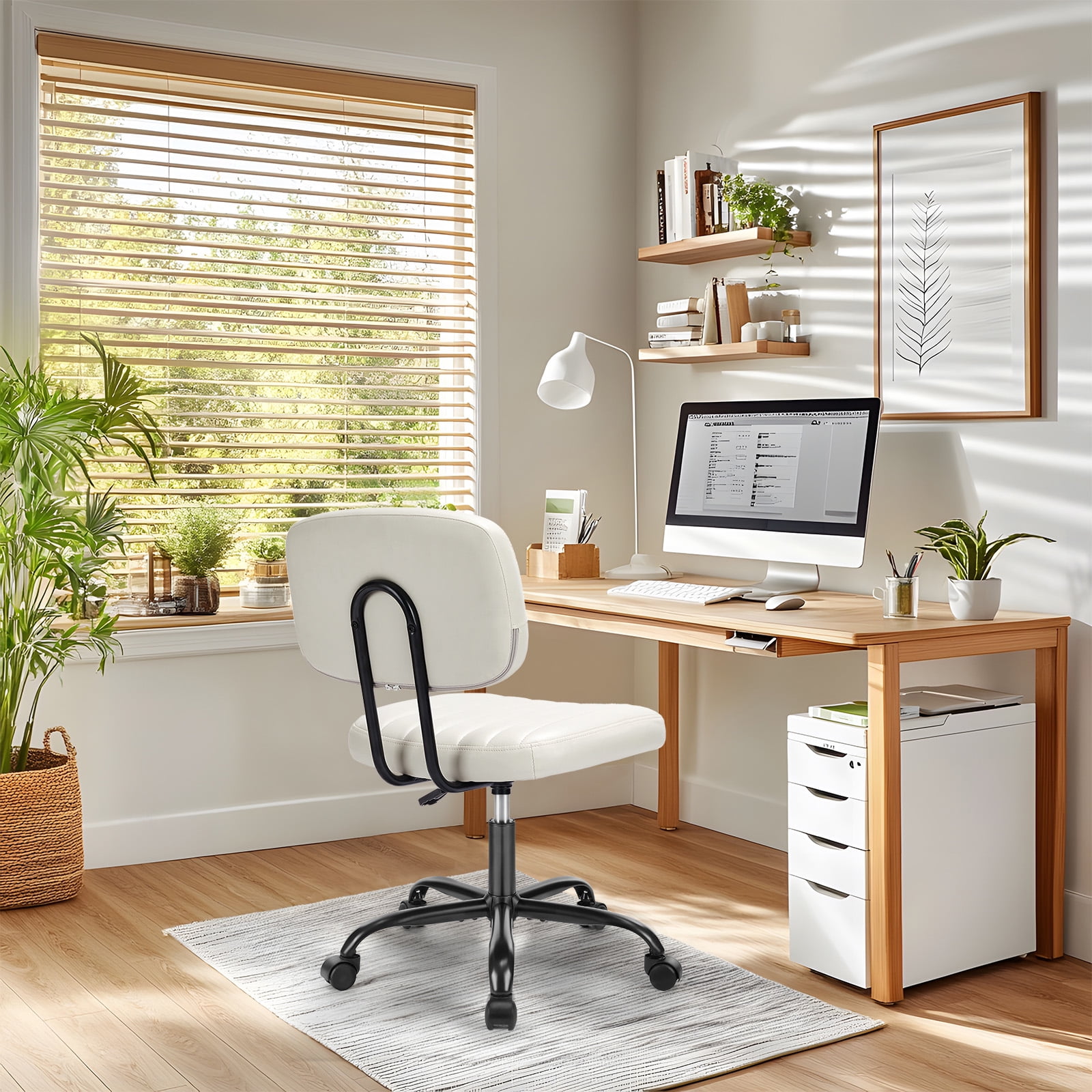 Gianna Armless Office Desk Chair with Adjustable Height, 360°Swivel, and Computer Chair with Lumbar Support, White