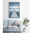 thumbnail image 2 of IDEA4WALL Framed Canvas Art Wall Decor Blue Wash Out Wooden Pier with Sunrise Coastal Ocean Photography Minimalism Modern Scenic Relax/Calm Duotone for Dorm Home Office - 16"x24", 2 of 5