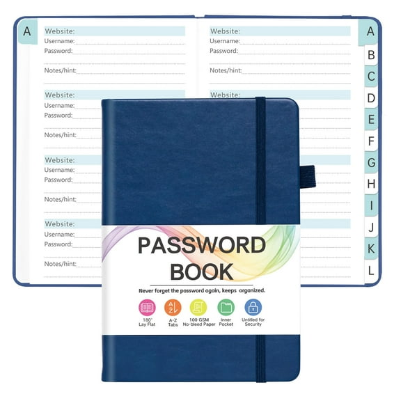 Alphabetical Tabs Password Book with Color Pages, Organized Password Notebook for Website Logins, Home and Work Gifts, 5.3" X 7.7" Navy Blue