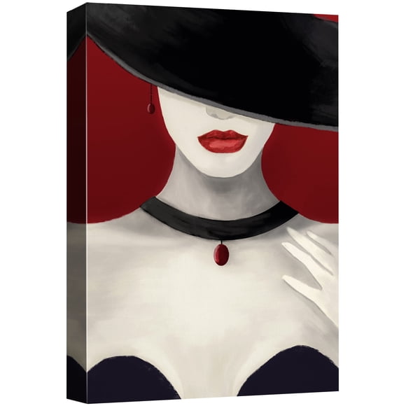 NWT Impression sur Toile Art Mural Élégant Femme avec Rouge à Lèvres & Collier Illustrations Mode Moderne Portrait Glamour Dramatique Multicolore Ultra pour Salon, Chambre, Bureau - 16"x24 Pouces