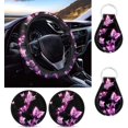 thumbnail image 1 of Pink Butterfly Steering Wheel Cover for Women Pattern Set of 5 Pack with Auto Keychain,Car Coasters Absorbent Rubber Back for Cup Holder, Auto Accessories, 1 of 7