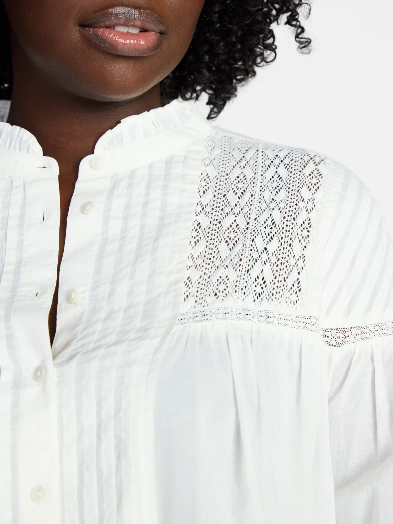 Terra & Sky Women's Plus Size Lace Inset Blouse with Long Sleeves, Sizes 0X-5X