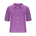 thumbnail image 5 of Fesfesfes Women's Fashion Tops Solid Color Chest Pocket Stand Collar T-shirt with Double-Button Placket Casual Trendy Blouse Clothes(Purple,L), 5 of 8