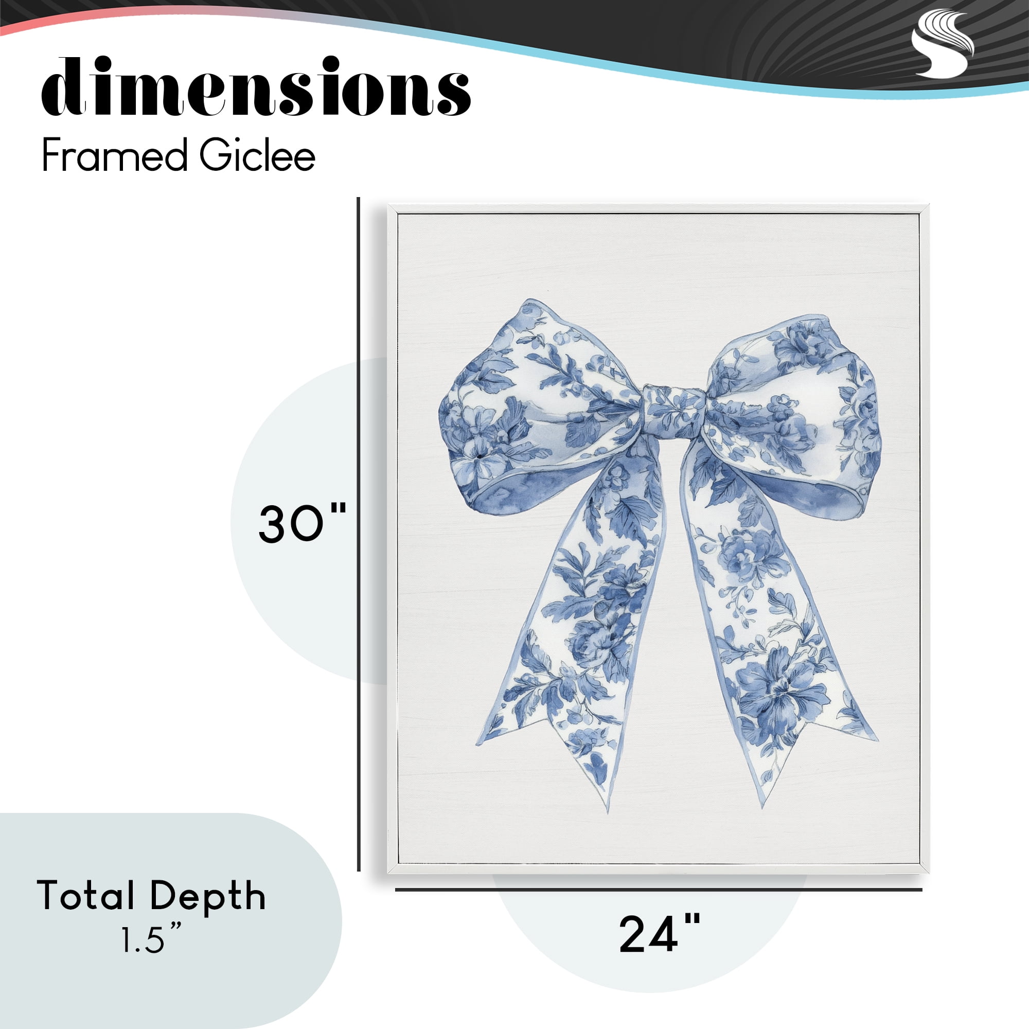 Soft Delicate Toile Bow White Framed Giclee Art, design by Lettered and Lined