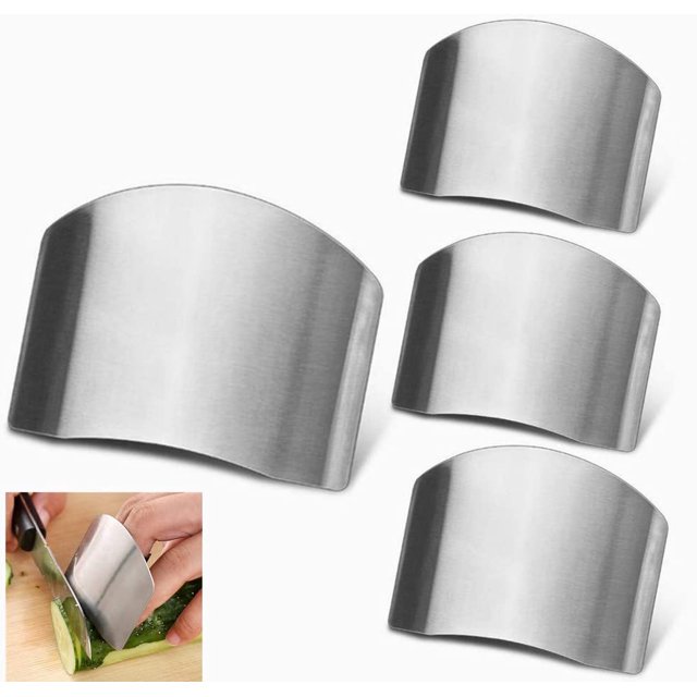 Paquete de 4 protectores de dedos para cortar verduras y frutas de forma segura, Protector de mano de dedo de acero inoxidable para cortar carne, utensilios de cocina para Chef Jormftte WMZY-227