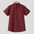 thumbnail image 4 of Summer Savings Clearance! Ecqkame Mens Summer Casual Cotton Linen Lapel Shirts Short Sleeve Button Beach Shirts Tops Wine L, 4 of 5